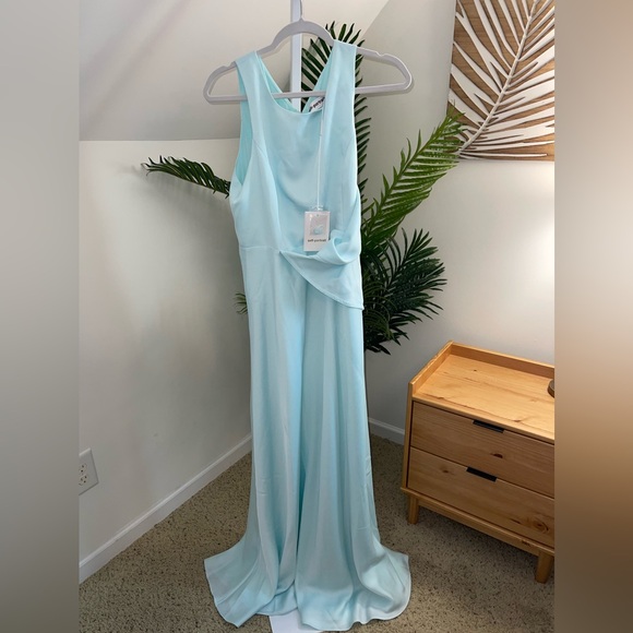 Self Portrait Satin Drape Maxi Dress Duck Egg Blue Evening Formal Gown 10 - Picture 2 of 5